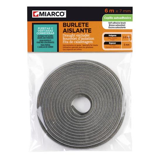 BURLETE AILLANT RANGER RASPALL ADHESIU GRIS 7mmx6mt PER PORTES I FINESTRES CORREDERES